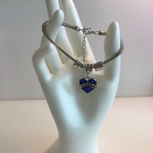 Blue Heart‎ Sister Charm Bracelet NEW - Picture 2 of 5